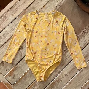 Girl’s Roxy Yellow Floral Longsleeve Rashguard One Piece Swimsuit